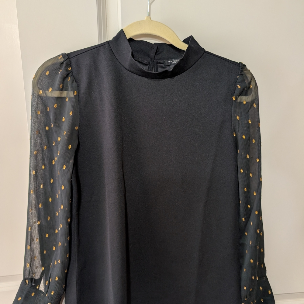Ann Taylor Black Top with Sheer Sleeves